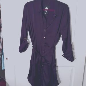FashionNova satin deep purple shirt dress